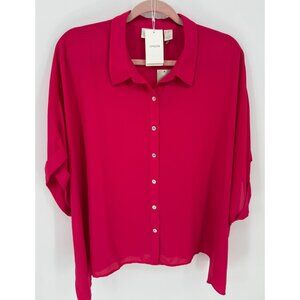 Chicos Womens Button up Sheer Boxy Gia 3/4 Sleeve Raspberry Rush Blouse